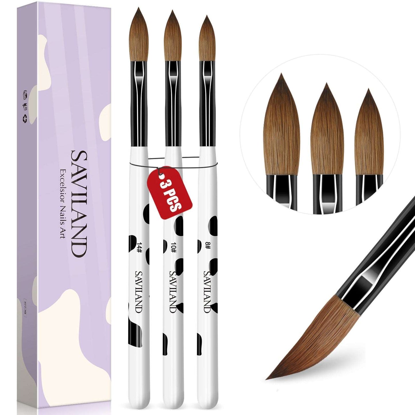 3PCS Acrylic Nail Brush Set: Size 8/10/14