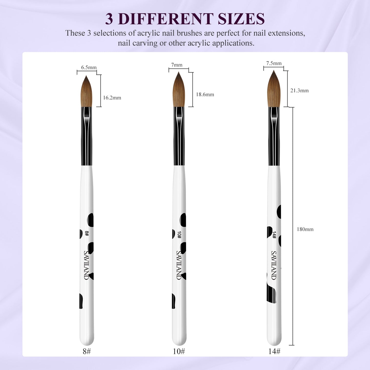 3PCS Acrylic Nail Brush Set: Size 8/10/14