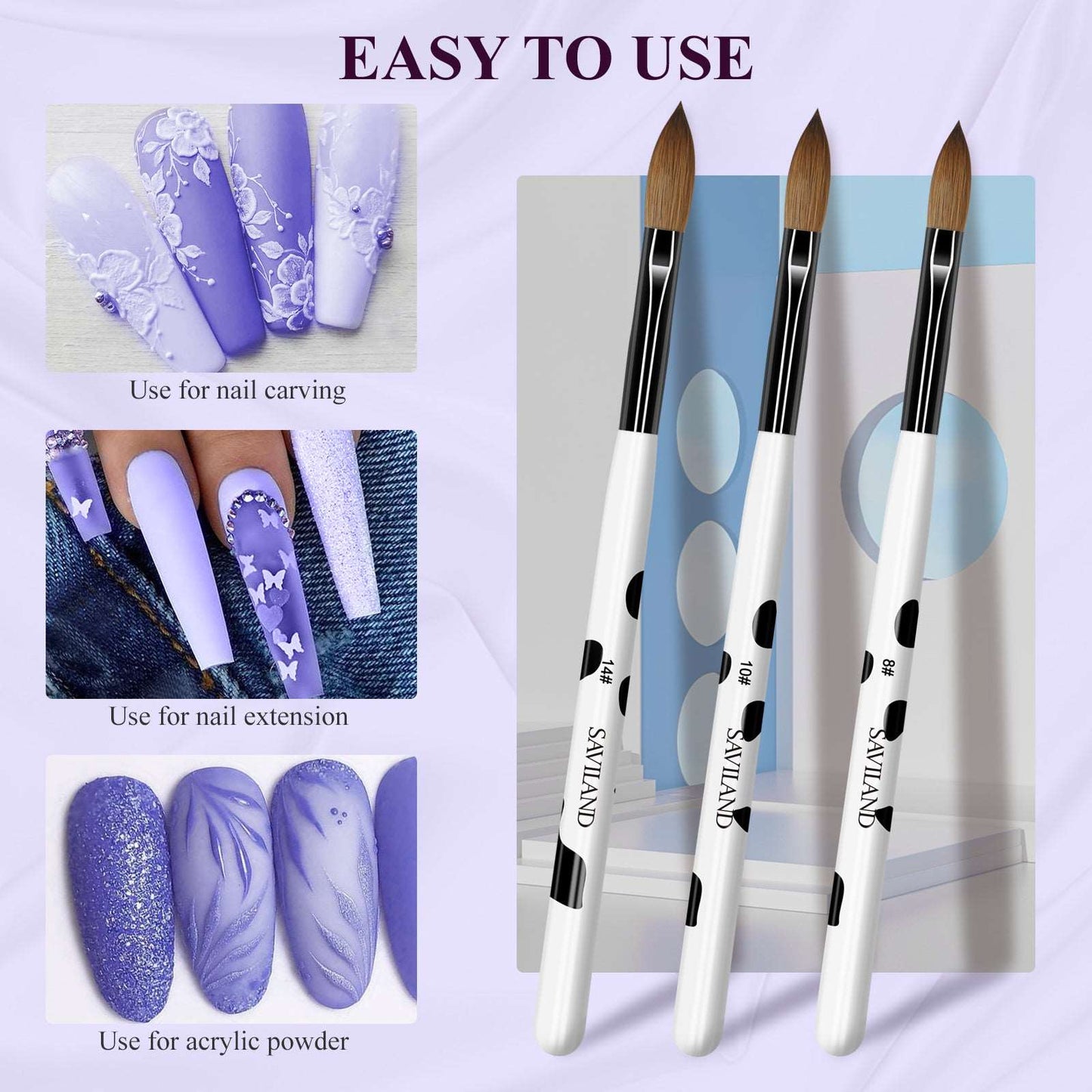 3PCS Acrylic Nail Brush Set: Size 8/10/14