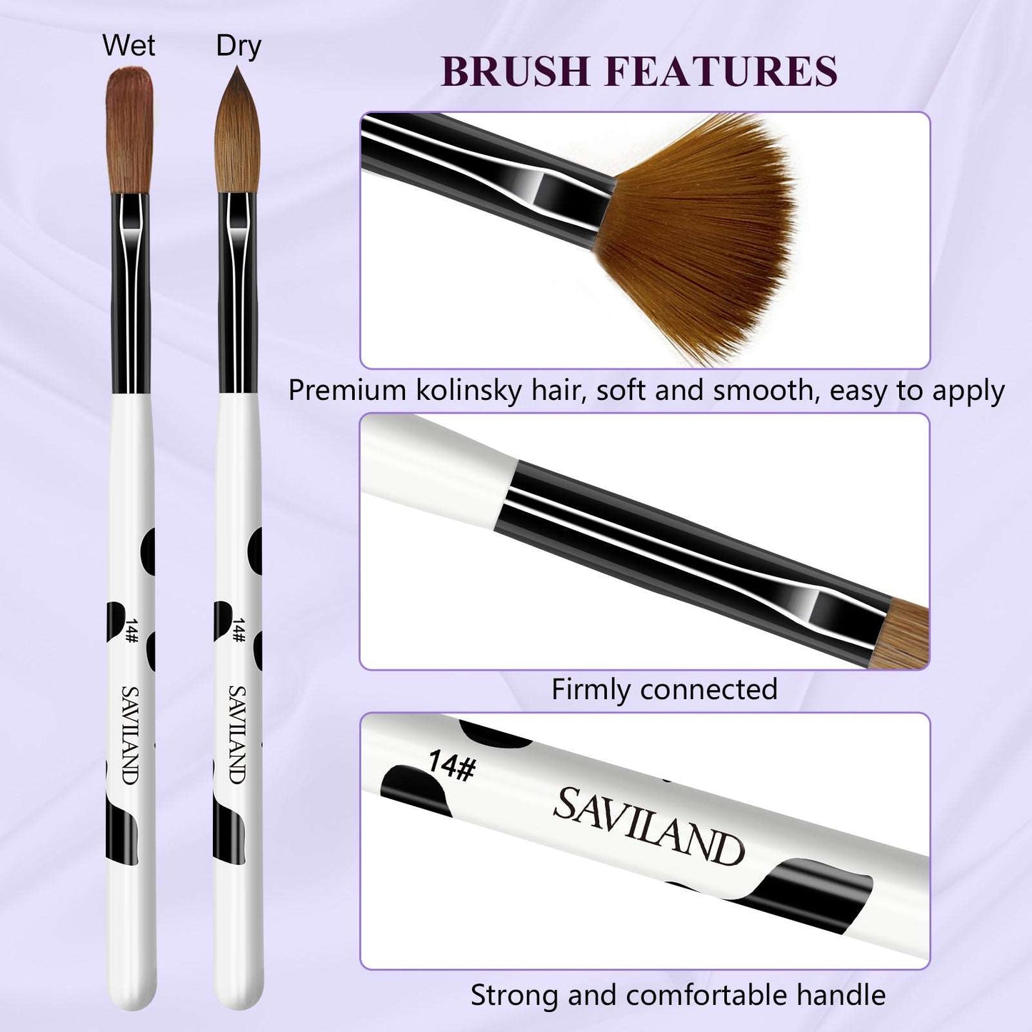 3PCS Acrylic Nail Brush Set: Size 8/10/14