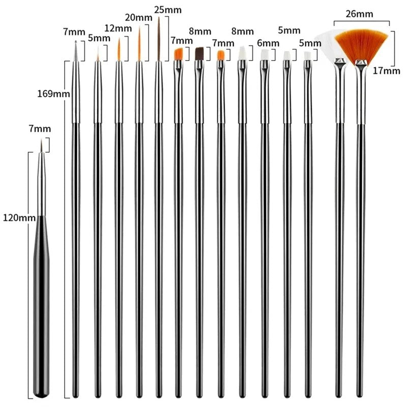 One Set Acrylic French Stripe Nail Art Liner Brush Tips Nail Professional Supplies Line Drawing Pen Gel Brushes Painting Tools