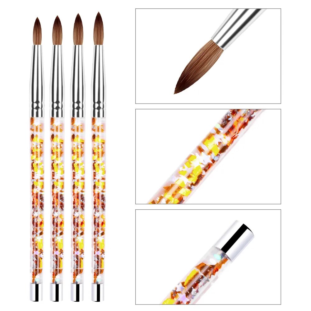 7 Sizes Glitter Handle Nail Art Brush for Acrylic Powder Nylon Manicure Acrylic Nails Round Nail Art Brush with Quicksand