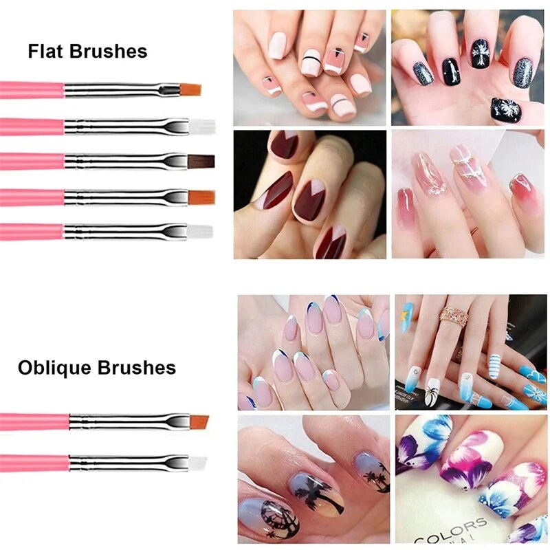 One Set Acrylic French Stripe Nail Art Liner Brush Tips Nail Professional Supplies Line Drawing Pen Gel Brushes Painting Tools