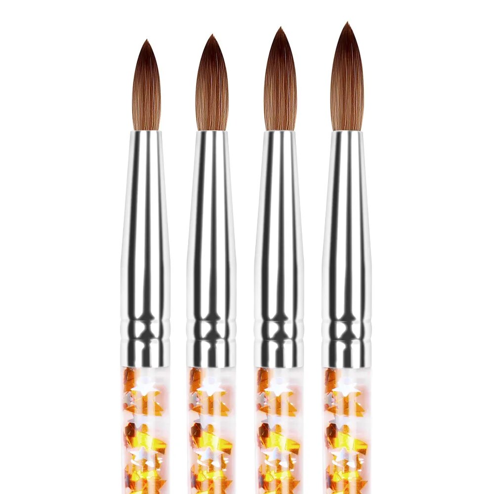 7 Sizes Glitter Handle Nail Art Brush for Acrylic Powder Nylon Manicure Acrylic Nails Round Nail Art Brush with Quicksand