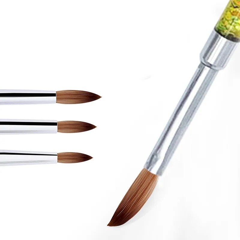 7 Sizes Glitter Handle Nail Art Brush for Acrylic Powder Nylon Manicure Acrylic Nails Round Nail Art Brush with Quicksand