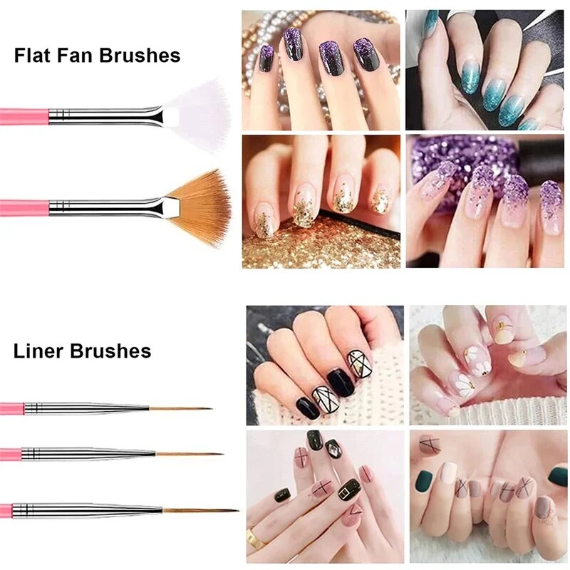 One Set Acrylic French Stripe Nail Art Liner Brush Tips Nail Professional Supplies Line Drawing Pen Gel Brushes Painting Tools