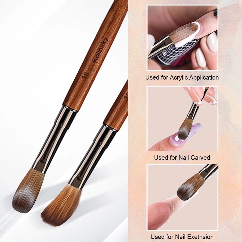 100% Pure Kolinsky Hair Acrylic Nail Brush Sandalwood Handle Nail Brush for Acrylic Application and Acrylic Power Professional