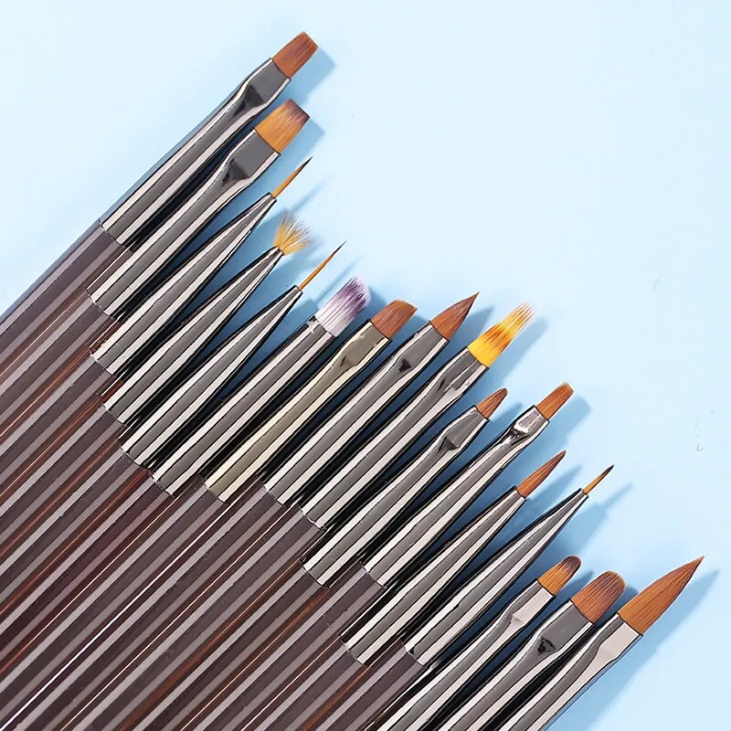 15 Pcs/Set Acrylic Transparent Manicure Brush Different Gel Nail Brushes Carving Drawing Line Pen Tool