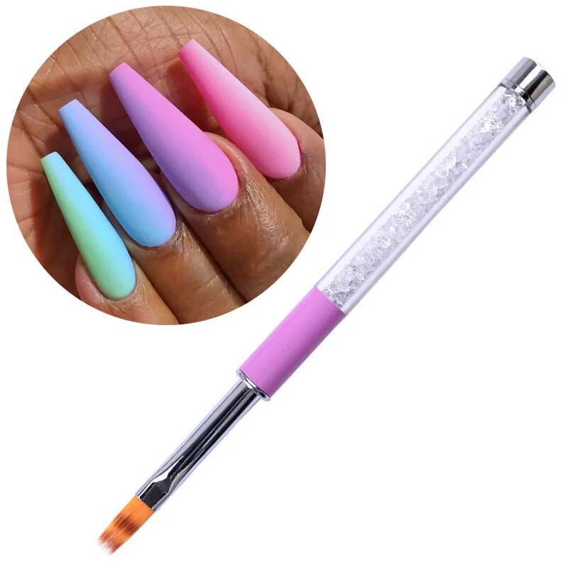 Nail Ombre Brush Gel Polish Gradient Shadow Painting Pen Manicure Drawing Tools Crystal Rhinestone Handle Nail Decor Brushes