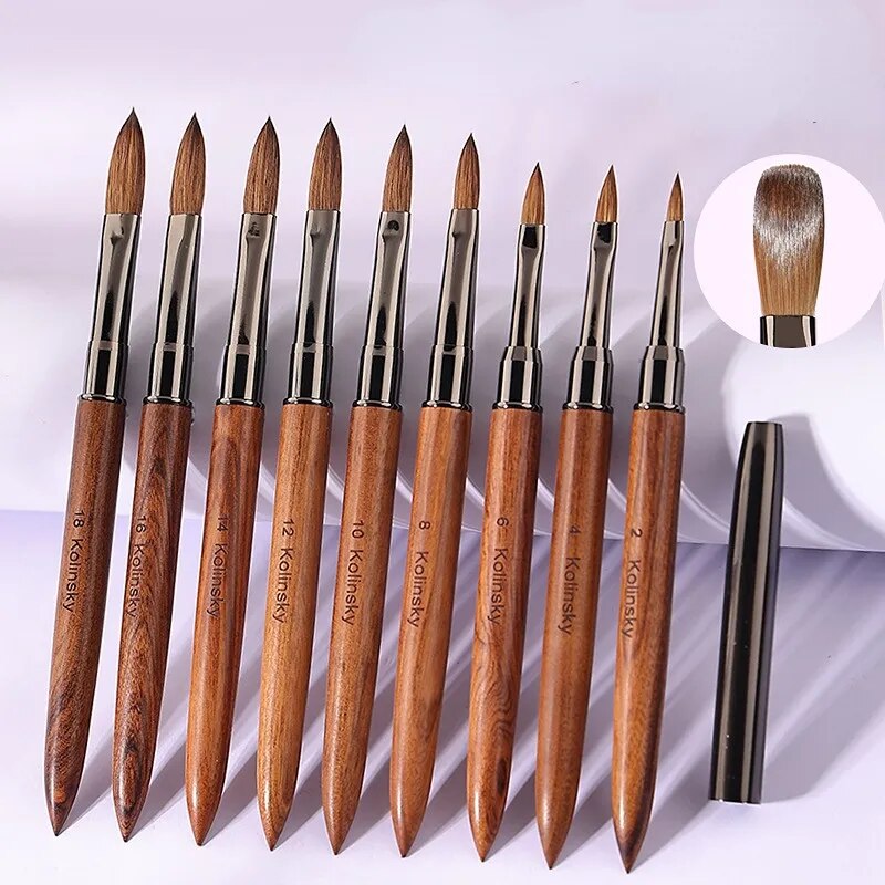 100% Pure Kolinsky Hair Acrylic Nail Brush Sandalwood Handle Nail Brush for Acrylic Application and Acrylic Power Professional