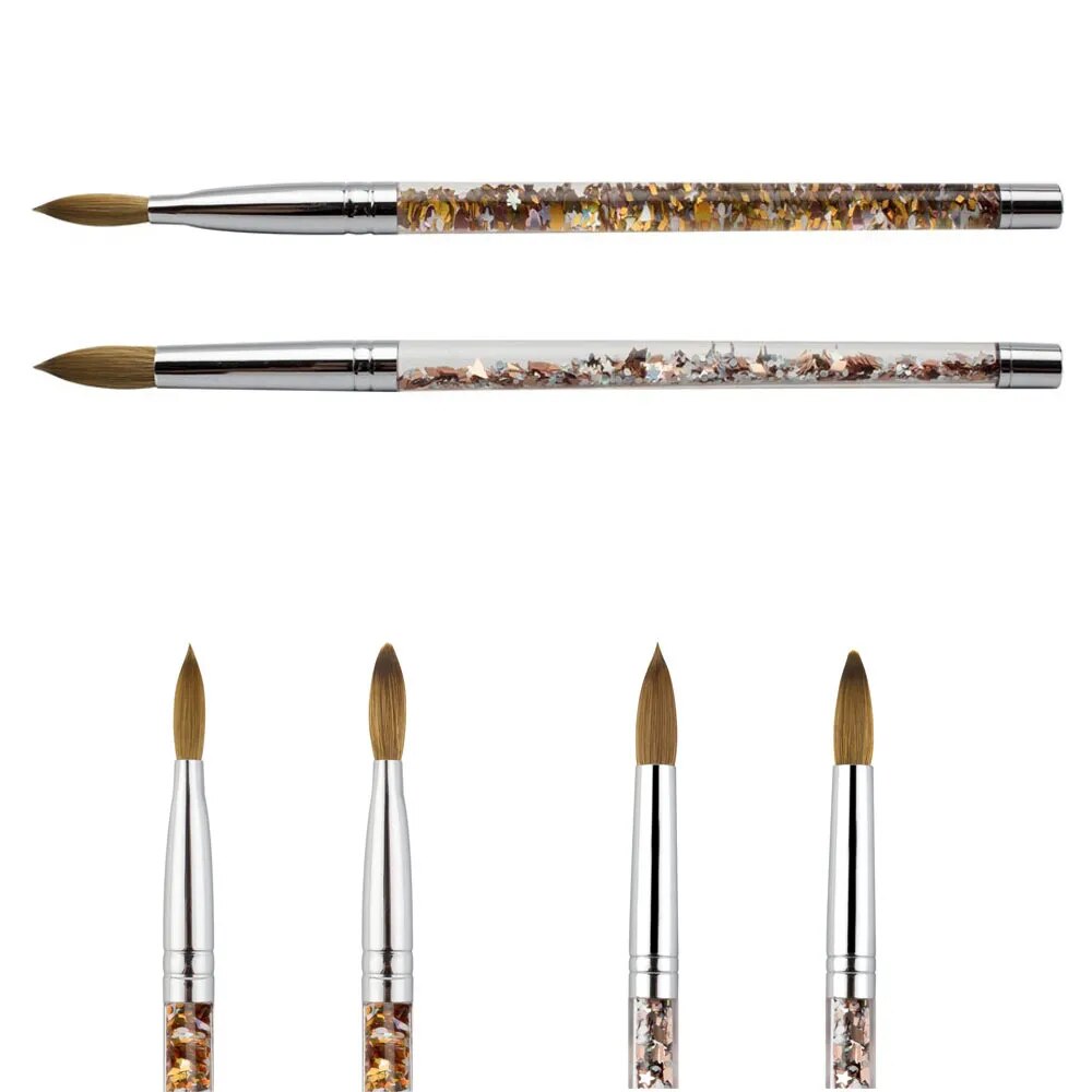 7 Sizes Glitter Handle Nail Art Brush for Acrylic Powder Nylon Manicure Acrylic Nails Round Nail Art Brush with Quicksand