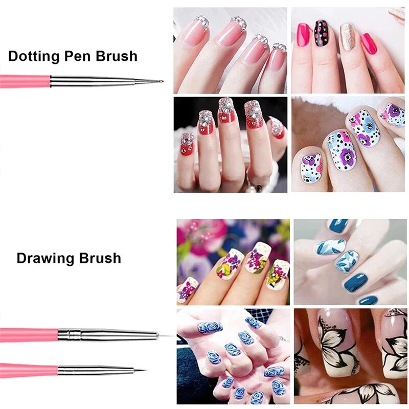 One Set Acrylic French Stripe Nail Art Liner Brush Tips Nail Professional Supplies Line Drawing Pen Gel Brushes Painting Tools