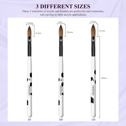 3PCS Acrylic Nail Brush Set: Size 8/10/14