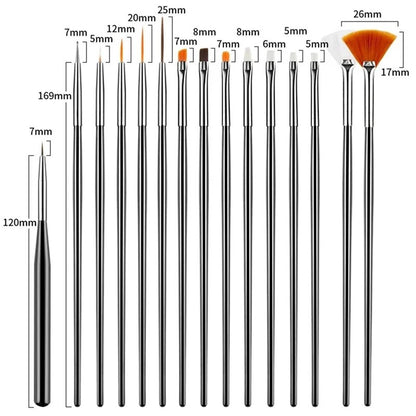 One Set Acrylic French Stripe Nail Art Liner Brush Tips Nail Professional Supplies Line Drawing Pen Gel Brushes Painting Tools