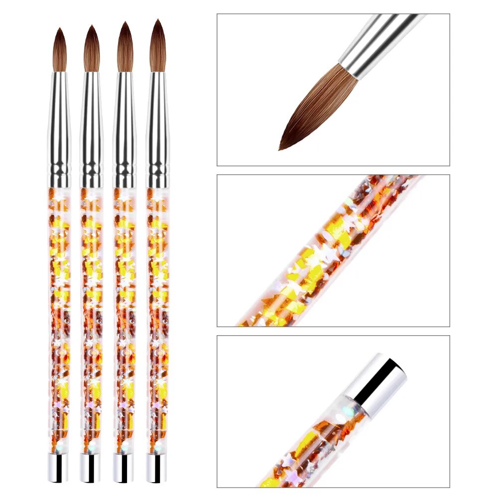 7 Sizes Glitter Handle Nail Art Brush for Acrylic Powder  Nylon Manicure Acrylic Nails Round Nail Art Brush with Quicksand