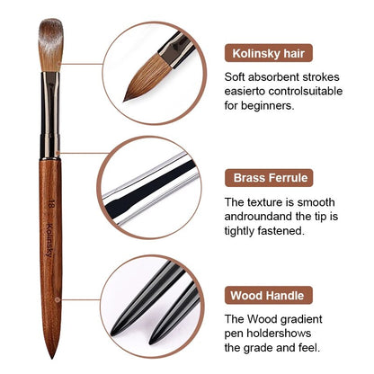 100% Pure Kolinsky Hair Acrylic Nail Brush Sandalwood Handle Nail Brush for Acrylic Application and Acrylic Power Professional