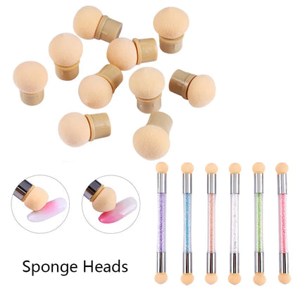 Round Sharp Head Sponge Heads Replacement Nail Art Gel Polish Color Gradient Brush Glitter Powder Dotting Manicure Tools