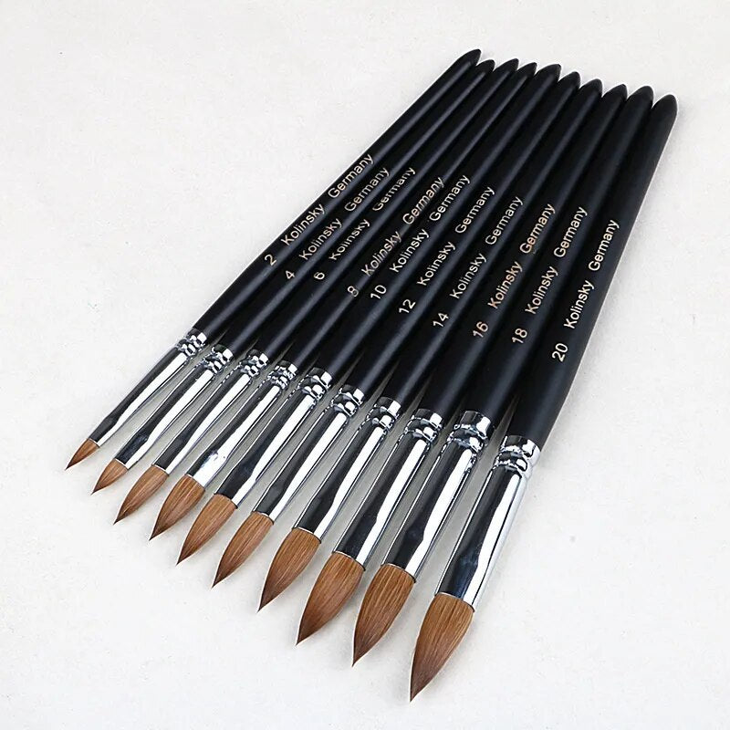 Kolinsky Acrylic Nail Brush Nail Art Mink Brush Wood Black Handle UV Gel Carving Pen Brush Manicure Brush Drawing Tool Size 8-24