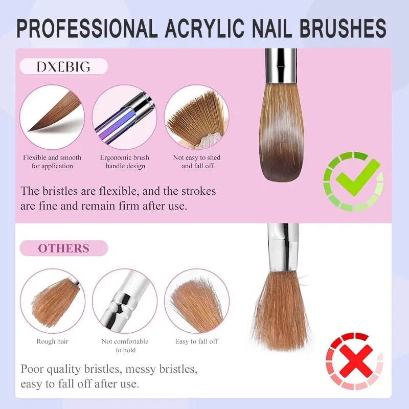 4pcs Kolinsky Acrylic Nail Brush Set Size 10/12/14/16 for Acrylic Powder Application Brushes Art Extension & Carving Salon Home