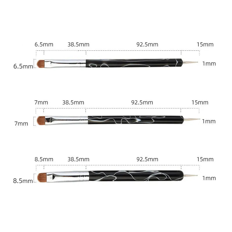 3pcs/Set Kolinsky Sable French Brushes Dual Head Nail Dotting Pen  Drawing Rhinestone Painting Tools DIY Manicure Accessories