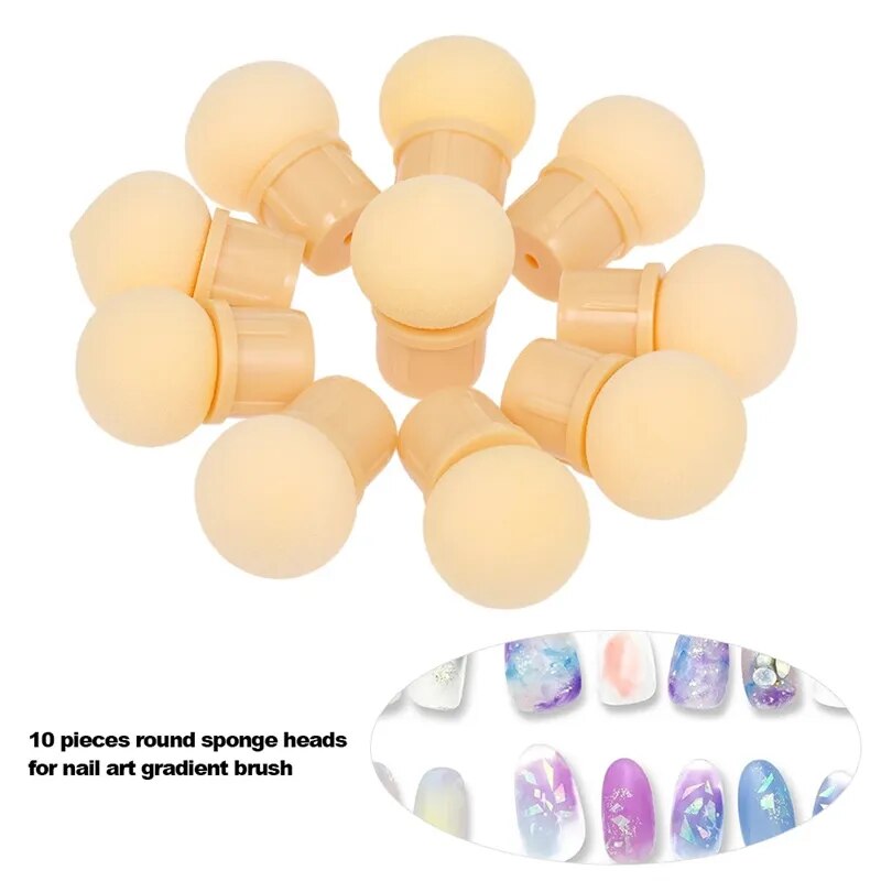 Round Sharp Head Sponge Heads Replacement Nail Art Gel Polish Color Gradient Brush Glitter Powder Dotting Manicure Tools