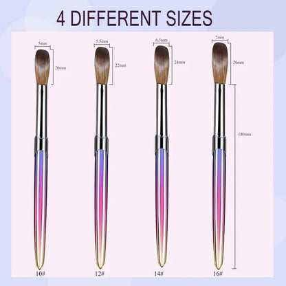 4pcs Kolinsky Acrylic Nail Brush Set Size 10/12/14/16 for Acrylic Powder Application Brushes Art Extension & Carving Salon Home