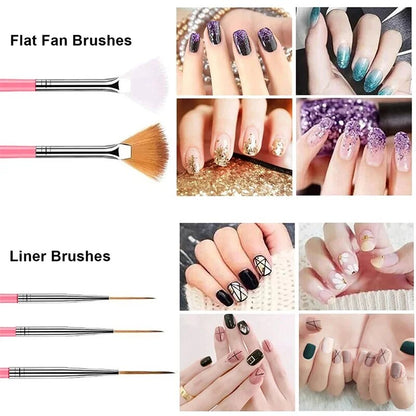 One Set Acrylic French Stripe Nail Art Liner Brush Tips Nail Professional Supplies Line Drawing Pen Gel Brushes Painting Tools