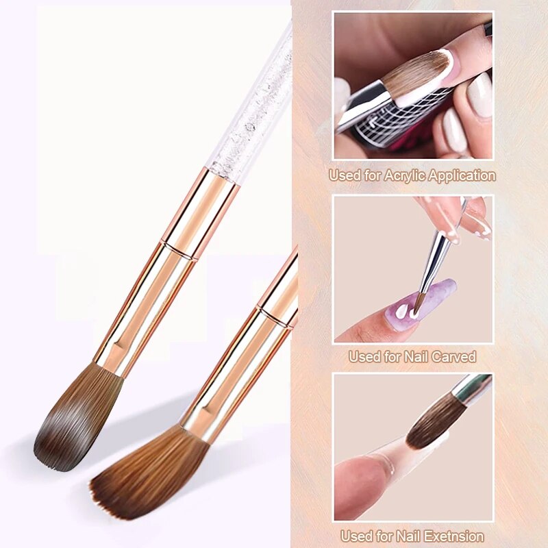 100% Kolinsky Acrylic Nail Brush Good Quality Nail Art Mink Brush Diamond Metal Handle Acrylic Powder Brush Nail Tech Supplies