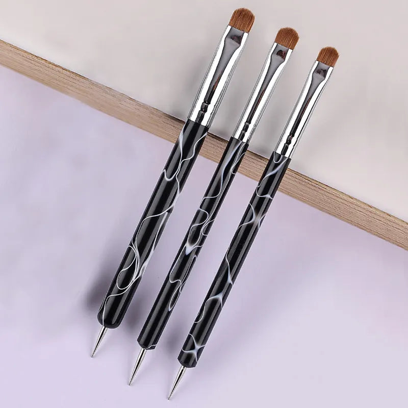 3pcs/Set Kolinsky Sable French Brushes Dual Head Nail Dotting Pen  Drawing Rhinestone Painting Tools DIY Manicure Accessories