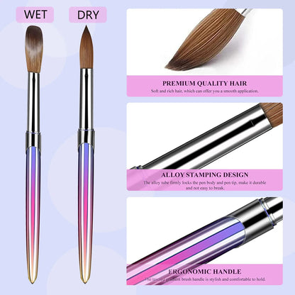 4pcs Kolinsky Acrylic Nail Brush Set Size 10/12/14/16 for Acrylic Powder Application Brushes Art Extension & Carving Salon Home