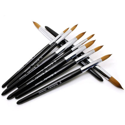 Kolinsky Acrylic Nail Brush Nail Art Mink Brush Wood Black Handle UV Gel Carving Pen Brush Manicure Brush Drawing Tool Size 8-24