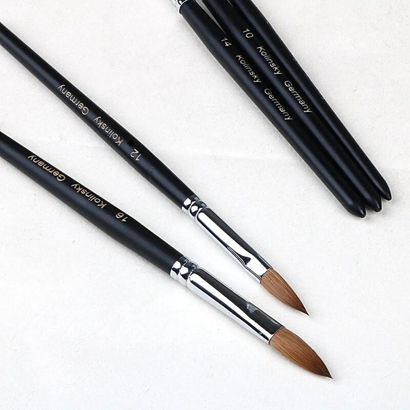 Kolinsky Acrylic Nail Brush Nail Art Mink Brush Wood Black Handle UV Gel Carving Pen Brush Manicure Brush Drawing Tool Size 8-24